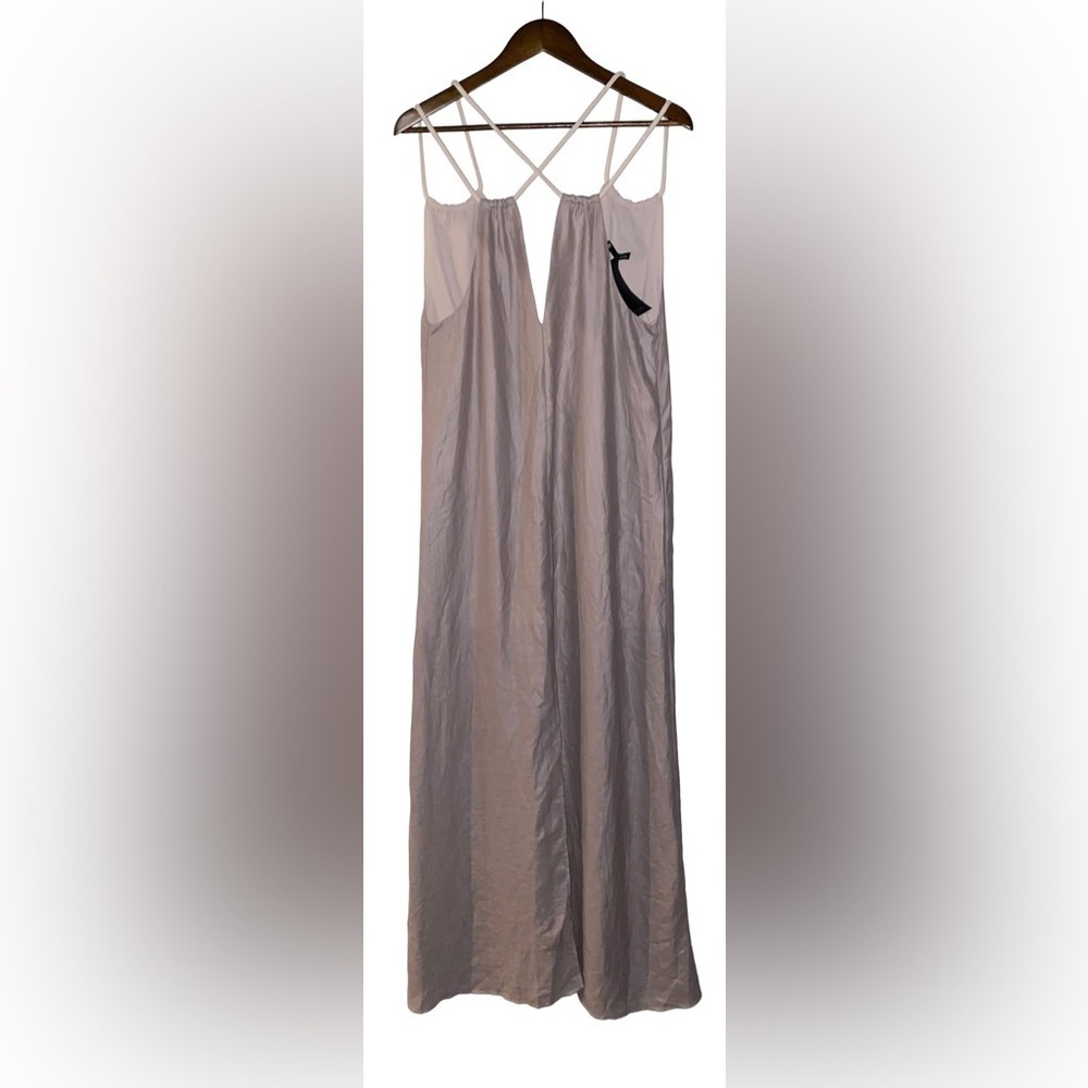 Krisa X Revolve Strappy Linen Maxi Dress Women XS Slit Front Minimalist‎ NEW